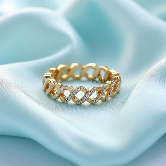Infinity Eternity Ring, 14k Gold Pave Wedding Band, Moissanite Eternity Band, Dainty Stacking Ring, Delicate Promise Ring, Gift for Bridal