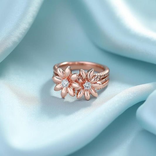 Daisy Engagement Ring, Flower Engagement Wedding Ring, Promise Ring, Two Stone Diamond Ring, Unique Moissanite Flower Ring, Gift for Mom