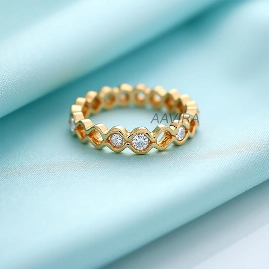 Moissanite Eternity Ring, 14K Yellow Gold Stacking Ring, Dainty Wedding Band, Diamond Ring, Eternity Promise Ring, Anniversary Gift for Her