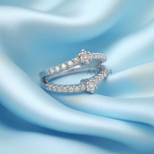 Diamond Enhancer Ring, Engagement Ring Wrap, 14K White Gold Plated Guard, Sterling Silver Ring Jacket, Dainty Enhancer Wedding Ring for Her