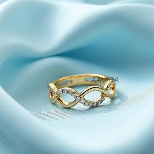 Moissanite Infinity Ring, 14kt Yellow Gold Forever Love Promise Ring, Stackable Wedding Band, Diamond Ring, Dainty Anniversary Gift for Her