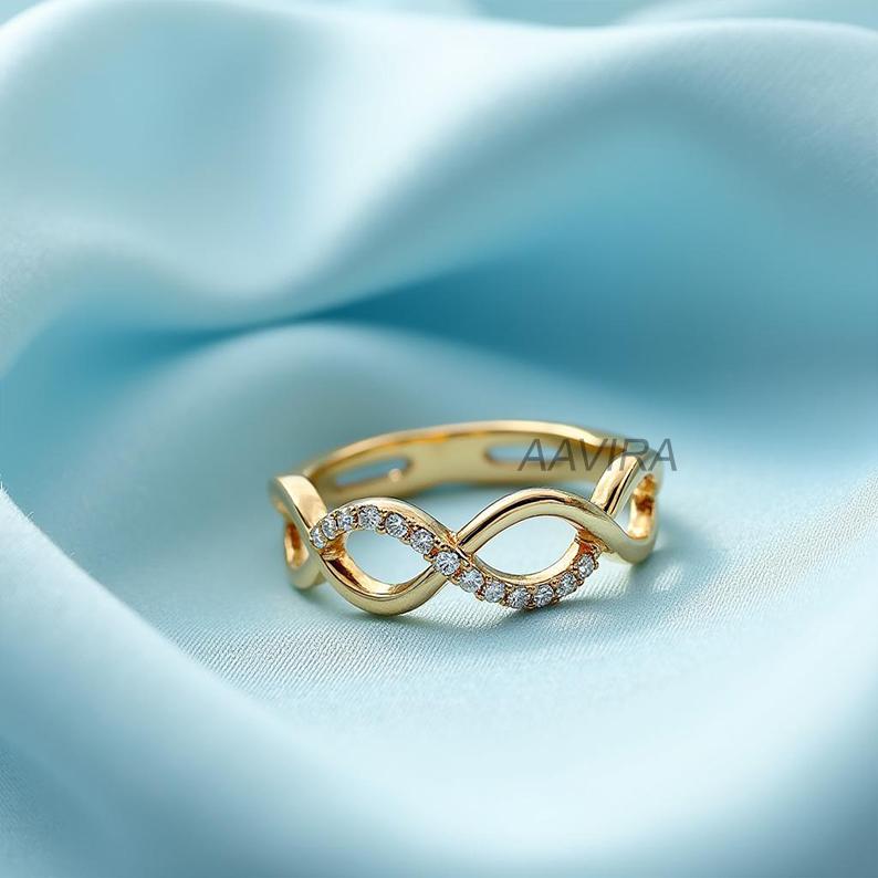 Moissanite Infinity Ring, 14kt Yellow Gold Forever Love Promise Ring, Stackable Wedding Band, Diamond Ring, Dainty Anniversary Gift for Her