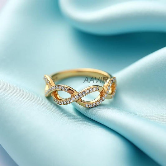 Intertwined Moissanite Band Ring, Infinity Band, 14kt Yellow Gold Braided Style Wedding Band, Twisted Promise Ring, Delicate Ring, Gift