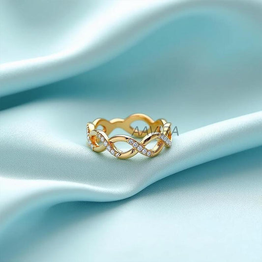 Interwoven Infinity Moissanite Ring, 14kt Yellow Gold Delicate Promise Ring, Forever Love Wedding Band, Stackable Anniversary Gift