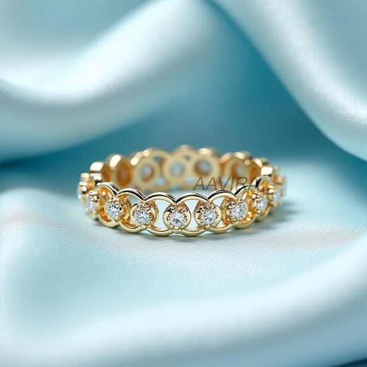 Full Eternity Infinity Style Ring, Moissanite Circle Stacking Ring, Unique Anniversary Gift, Bridesmaid Gifts, 14k Yellow Gold Stacking Ring