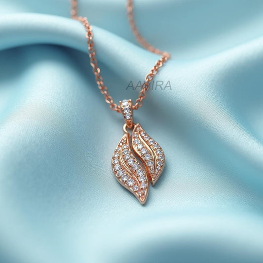 Sparkling Pave Leaf Necklace, 14K Rose Gold Pendant, Minimalist Bridal Jewelry, Bridesmaid Gift, Diamond Necklace, Special Occasion Gift