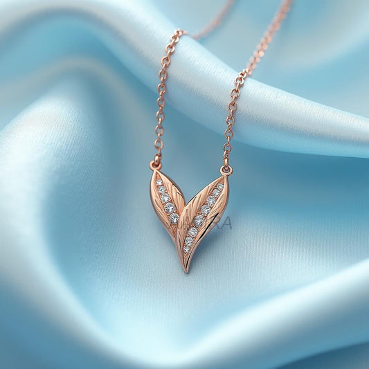 Elegant 14K Rose Gold Leaf Necklace, Diamond Leaf Pendant, Delicate Everyday Jewelry, Bridesmaid Gift, Anniversary Present Gift for Her