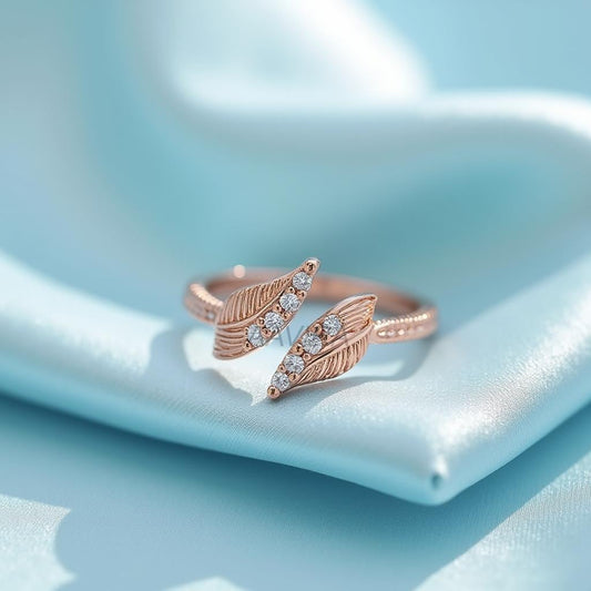 Two Leaves Diamond Ring, 14K Rose Gold Leaf Diamond Ring, Engagement Ring, 1st Anniversary Gift, Unique Moissanite Ring, Nature Inspired