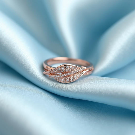 Dainty Diamond Leaf Jewelry, Moissanite Wedding Ring, Rose Gold Wide Leaf Ring, Everyday Ring, Sparkling Pave Set Diamond Ring, Women's Ring