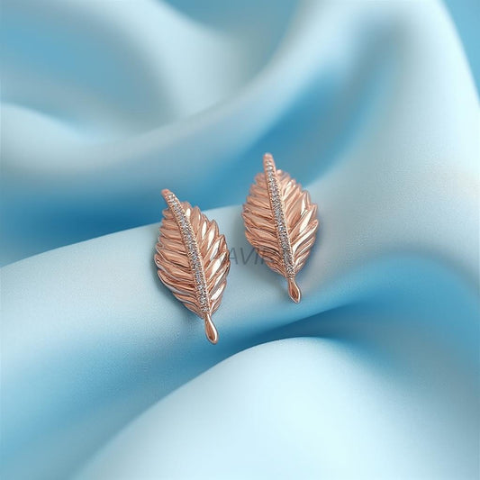 Leaf Stud Earrings, Flora 14k Rose Gold Earrings, Leaf Pave CZ Studs Earrings, Minimalist Modern Jewelry, Gift for Mom, Wife, Girlfriend