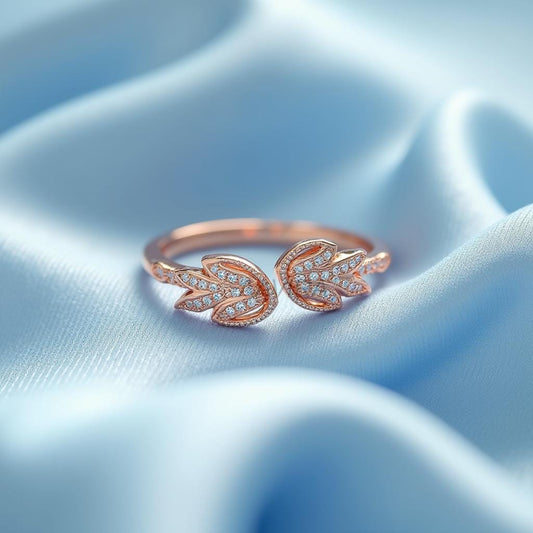 Unique Moissanite Ring for Women, Diamond Jewelry, Open Diamond Band Ring, Delicate Ring for Mom, 14k Rose Gold Anniversary Ring Gift