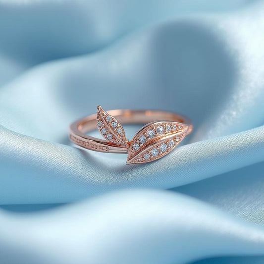 Moissanite Leaf Ring, Minimalist Jewelry, Two Leaf Diamond Ring, 14k Rose Gold Promise Ring, Elegant Gift, Personalised Gift for Her, Women