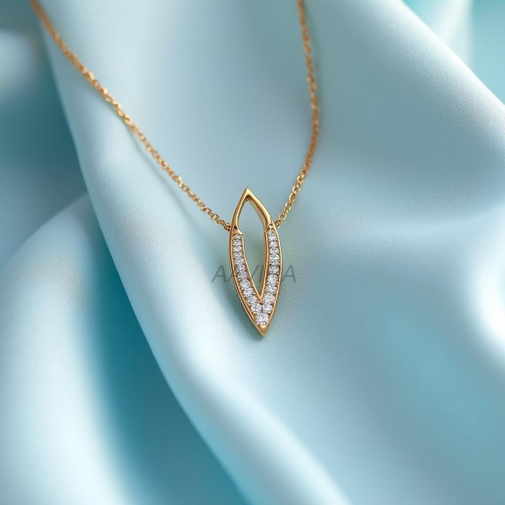 Diamond Pedant, 14K Gold Geometric Necklace, Marquise Shape Pendant, Modern Dainty Chain Pendant, Anniversary Gift, Unique Bridal Jewelry
