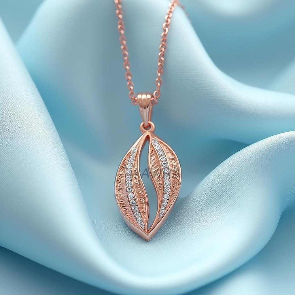 Sparkling Diamond Necklace, 14K Rose Gold Leaves Necklace, Pave Cubic Zirconia Everyday Jewelry, Modern Minimalist, Bridesmaid Gift