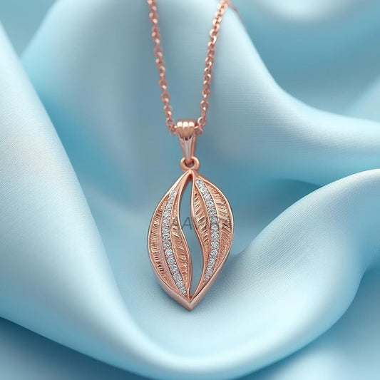 Sparkling Diamond Necklace, 14K Rose Gold Leaves Necklace, Pave Cubic Zirconia Everyday Jewelry, Modern Minimalist, Bridesmaid Gift