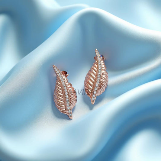 Nature Inspired Leaf Shape Earrings, Minimalist Leaf Stud Earring, Dainty Earrings in 14k Rose Gold, Unique Stud Earrings, Bridesmaid Gift