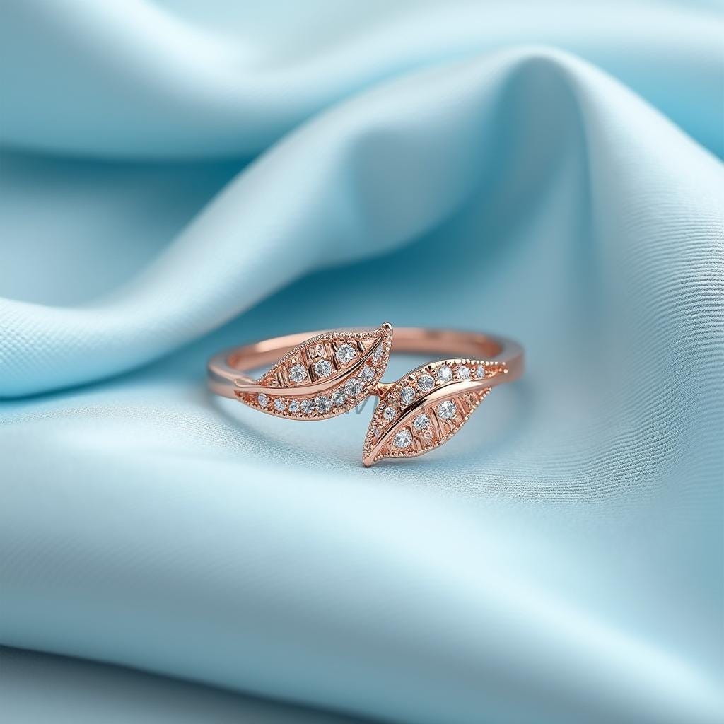 Rose Gold Leaf Bypass Ring | Pave CZ Diamond Alternative | Nature Inspired Wrap Ring | Unique Anniversary Gift for Her | Wedding Party Gift