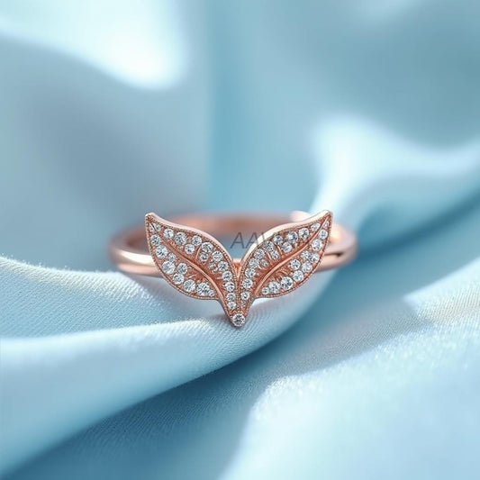 Dainty 14K Rose Gold Leaves Ring | Elegant Wrap Ring for Women | Pave Cubic Zirconia Ring | Everyday Wear Jewelry | Bridesmaid Gift for Her