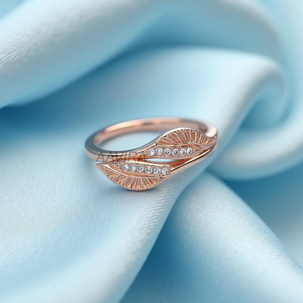 Unique Leaf Diamond Ring, Minimalist Diamond Ring, Leaf Jewelry, Dainty Moissanite Ring, 14k Rose Gold Leaves Ring, Handmade Jewelry Gift