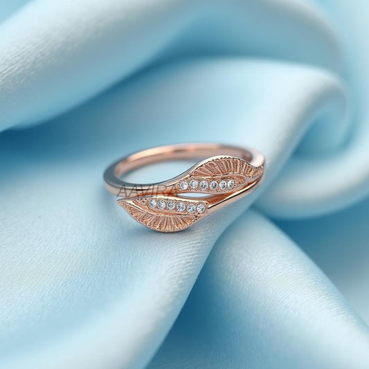 Unique Leaf Diamond Ring, Minimalist Diamond Ring, Leaf Jewelry, Dainty Moissanite Ring, 14k Rose Gold Leaves Ring, Handmade Jewelry Gift