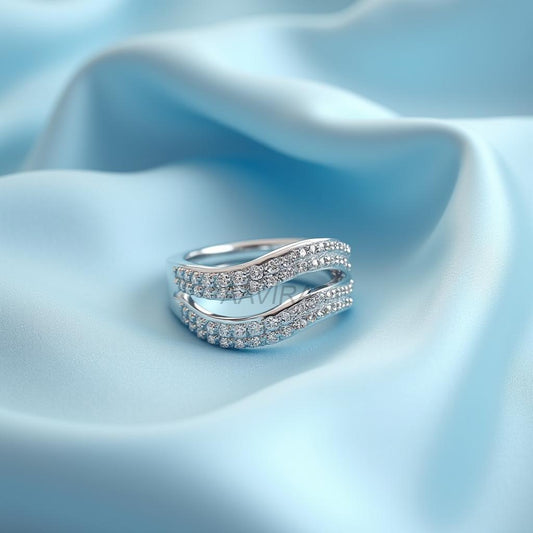 Dainty Double Wave Ring, Sterling Silver Stacking Band, Pave CZ Diamond Ring, Wedding Wave Ring, Minimalist Bridal Jewelry, Unique Gift