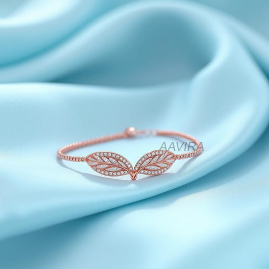 14K Rose Gold Leaf Charm Bracelet, Diamond Chain Bracelet, Minimalist Jewelry, Everyday Bracelet, Bridesmaid Proposal Gift, Gift for Mom