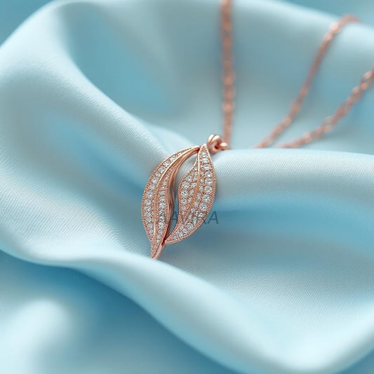 Nature Inspired Leaf Necklace, Delicate Rose Gold Necklace, Pave Stone Pendant, Anniversary Gift, Wedding Jewelry, Bridesmaid Gift