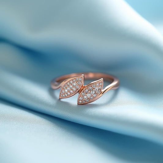 Twin Leaf Diamond Ring, Dainty Diamond Ring, Nature Inspired Wrap Ring, Minimalist Ring for Mom, Moissanite Ring for Women,  Gift for Her
