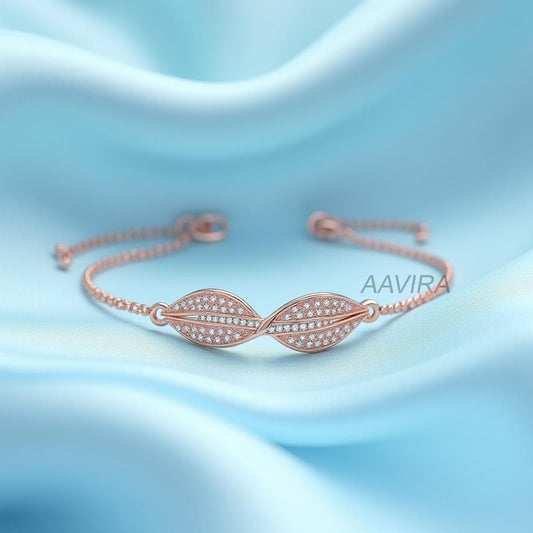Infinity Leaf Bracelet, Infinity Bracelet for Women, 14K Rose Gold Infinity Bracelet, Charm Bracelet for Her, Nature Inspired Bracelet