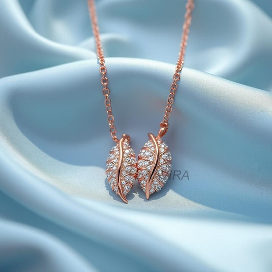 Moissanite Leaf Pendant Necklace | Nature Inspired Wedding Jewelry | Twin Leaf Pendant | Women Double Leaf Pendant | Unique Leaf Necklace