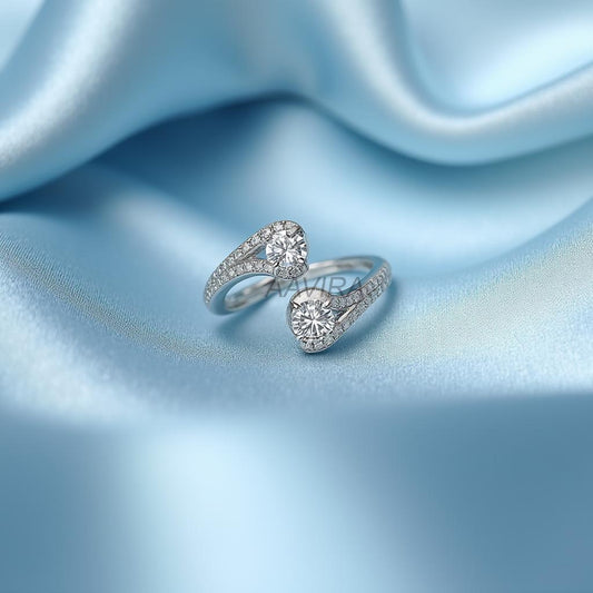Delicate Pave Diamond Band, Twin Stone Bypass Ring, Sterling Silver Ring for Her, Promise Ring, Bridal Jewelry, Diamond Double Stone Ring