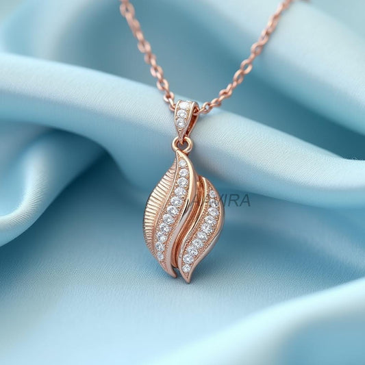 Leaf Necklace, 14K Rose Gold Dainty Diamond Pendant, Elegant Diamond leaf Necklace, Nature Inspired Jewelry, Wedding Necklace Gift