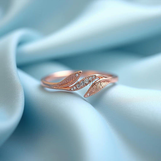 Moissanite Ring, 14K Rose Gold Leaf Diamond Ring, Dainty Nature Inspired Jewelry, Sparkly Botanical Ring, Minimalist Ring Gift for Her