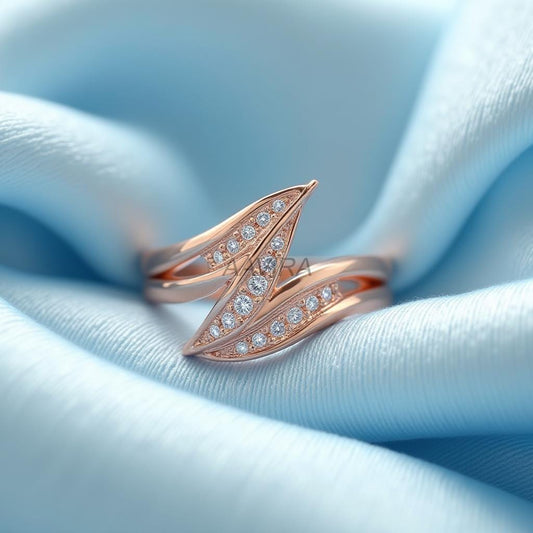Unique Dainty CZ Double Leaf Ring, 14K Rose Gold Ring, Minimalist Nature Inspired Jewelry, Sparkly Diamond Ring, Leaf Ring, Gift for Her